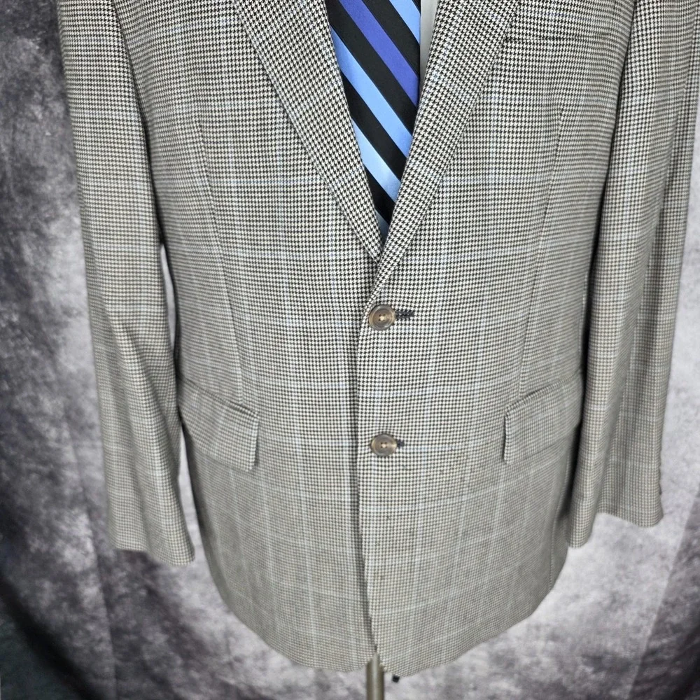 Lauren Ralph Lauren Blazer Mens 42R Gray Sports Coat 2 Buttons Wool‎ Houndstooth